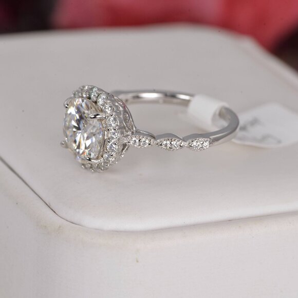 Certified Art Deco 3.0ct Halo Moissanite Engagement Ring - Picture 5 of 8
